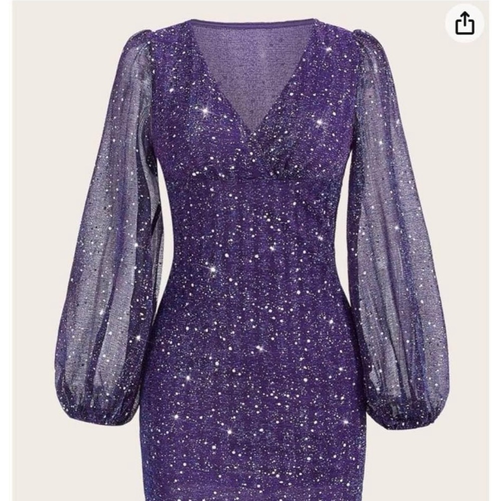 SHEIN Purple Sparkle Long Sleeve Dress